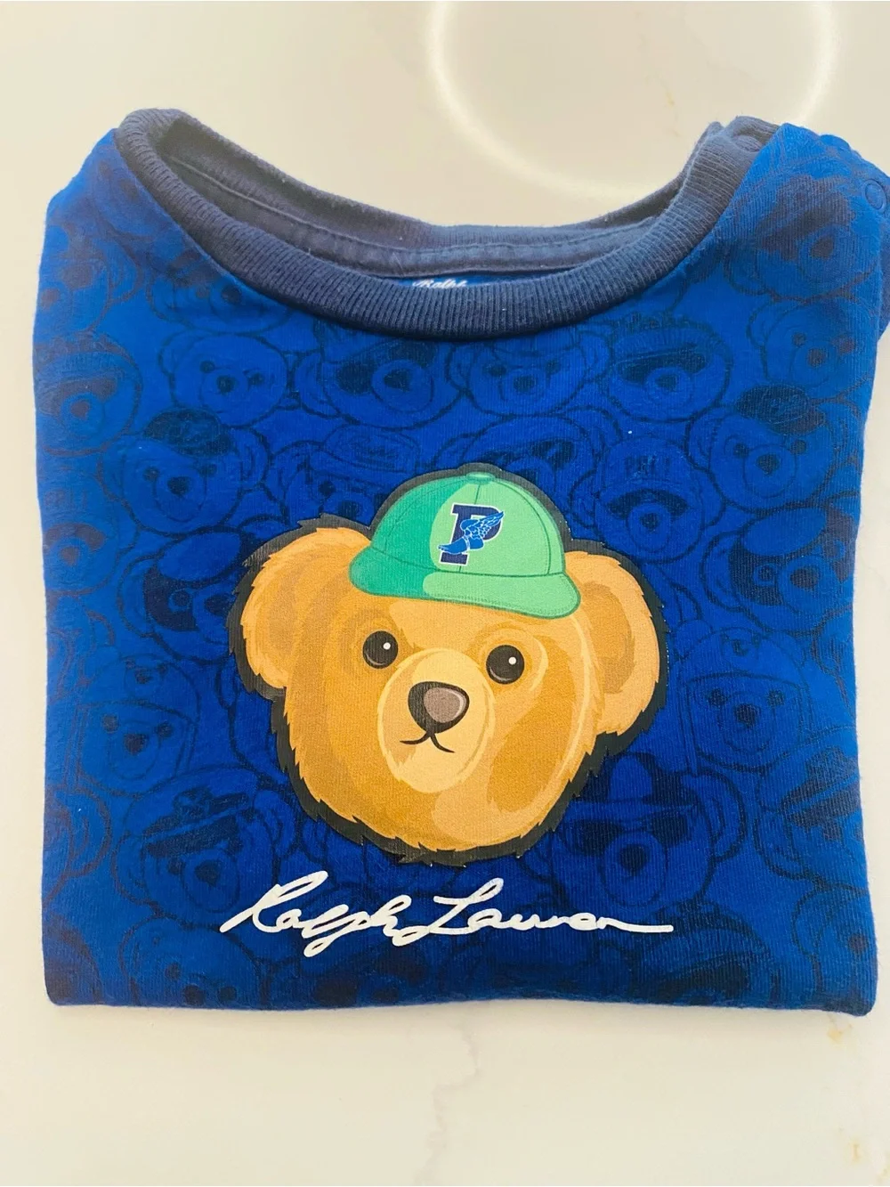 Ralph Lauren Royal Blue Tee with Teddy Graphic